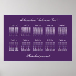 Póster de gráfico de asientos de boda de mesa 10 d