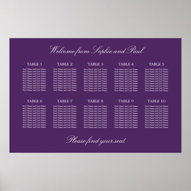Póster de gráfico de asientos de boda de mesa 10 d (Frente)