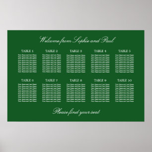 Póster de gráfico de asientos de boda de mesa 10 v