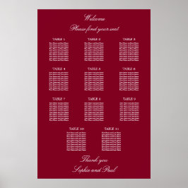 Póster de gráfico de asientos de boda de mesa 11 d