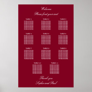 Póster de gráfico de asientos de boda de mesa 11 d