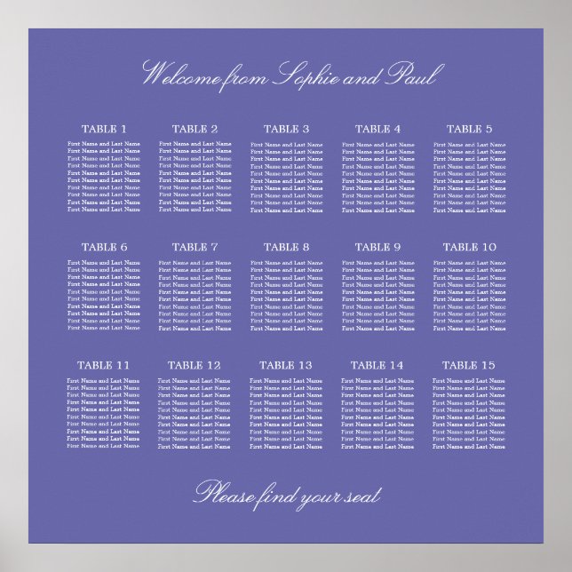 Póster de gráfico de asientos de boda de mesa 15 d (Frente)