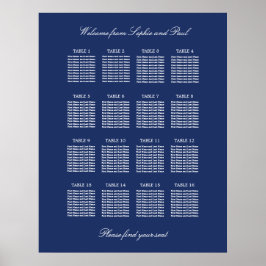 Póster de gráfico de asientos de boda de mesa 16 a