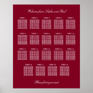 Póster de gráfico de asientos de boda de mesa 19 d