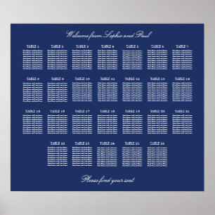 Póster de gráfico de asientos de boda de mesa 26 a