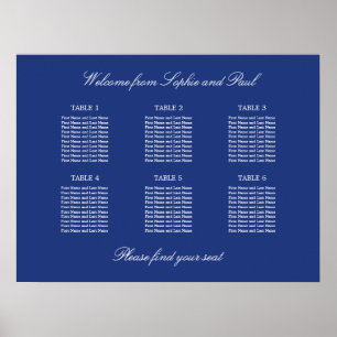 Póster de gráfico de asientos de boda de mesa 6 az