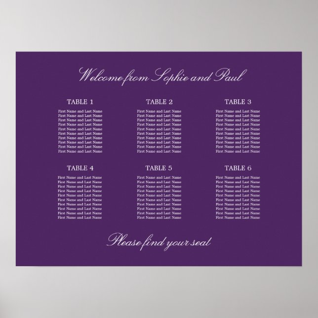 Póster de gráfico de asientos de boda de mesa 6 Mo (Frente)