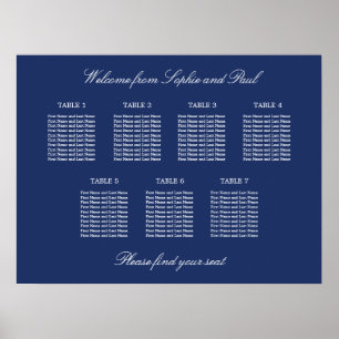 Póster de gráfico de asientos de boda de mesa 7 az
