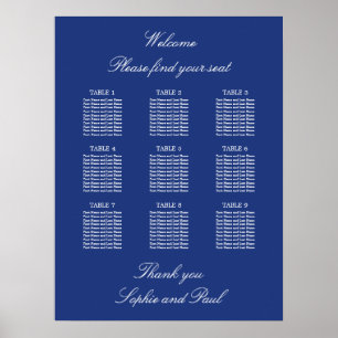 Póster de gráfico de asientos de boda de mesa 9 az