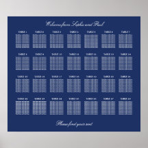 Póster de gráfico de asientos de boda de mesa azul