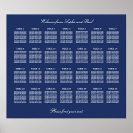 Póster de gráfico de asientos de boda de mesa azul