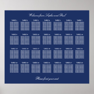 Póster de gráfico de asientos de boda de mesa azul