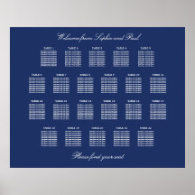 Póster de gráfico de asientos de boda de mesa azul