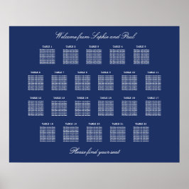 Póster de gráfico de asientos de boda de mesa azul