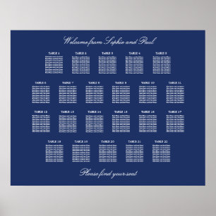 Póster de gráfico de asientos de boda de mesa azul