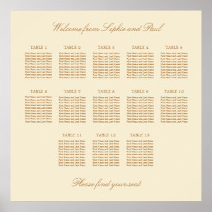 Póster de gráfico de asientos de boda de mesa Crea