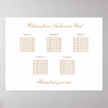 Póster de gráfico de asientos de boda de mesa dora