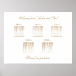 Póster de gráfico de asientos de boda de mesa dora