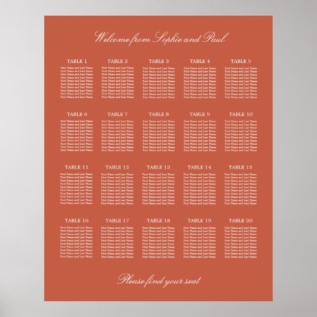 Póster de gráfico de asientos de boda de mesa Terr (Frente)