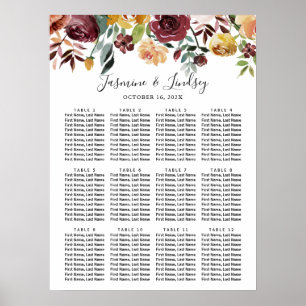 Póster de gráfico de asientos de boda floral de Bo