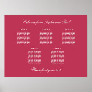 Póster de gráfico de asientos de mesa 5 rojo magen