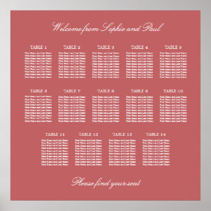 Póster de gráfico de asientos de mesa rosa polvori