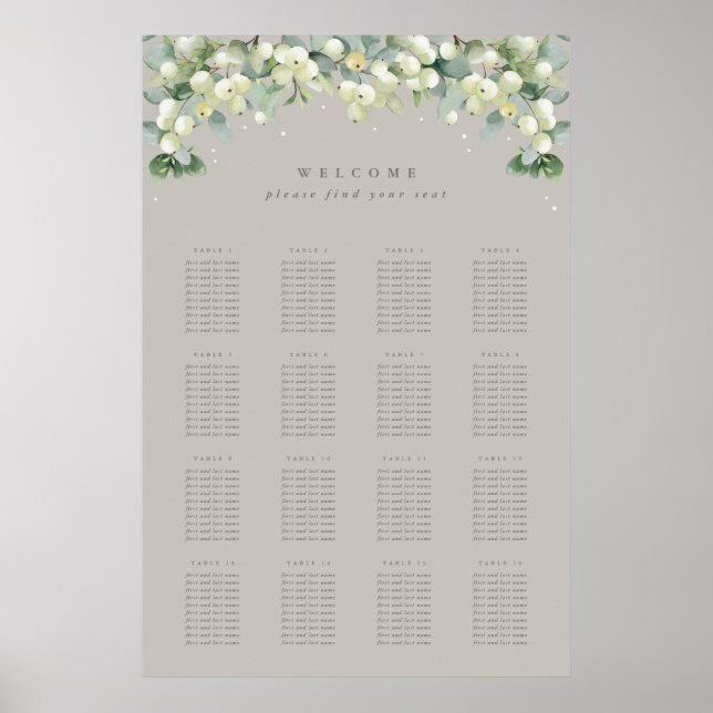Póster de gráfico de asientos Greige 24x36" 16 mes (Frente)