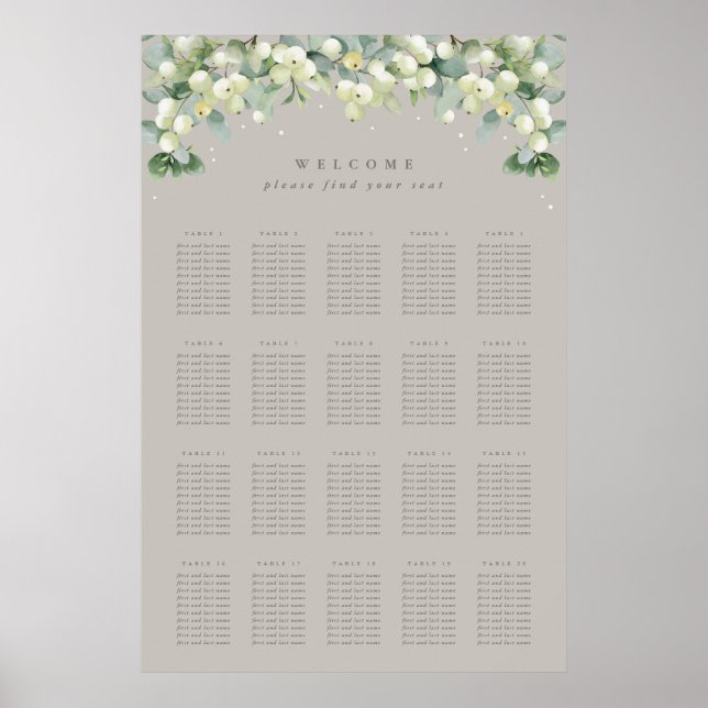 Póster de gráfico de asientos Greige 24x36" 20 mes (Frente)