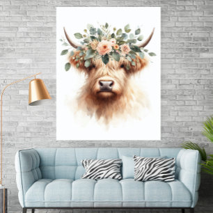 Póster de granja boho con estampado de vaca y coro