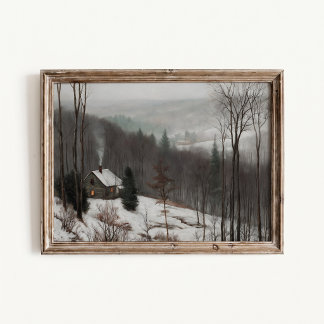 Póster de granja nevada vista cercana