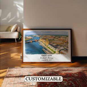 Póster de Green Bay Wisconsin, Acuarela, Personali
