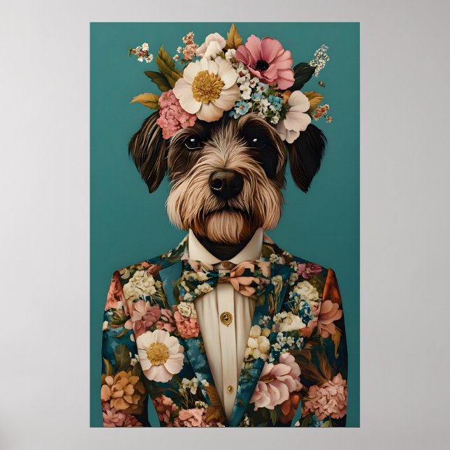 Póster de Griffon de Punta de Pelo Duro con Traje (Frente)