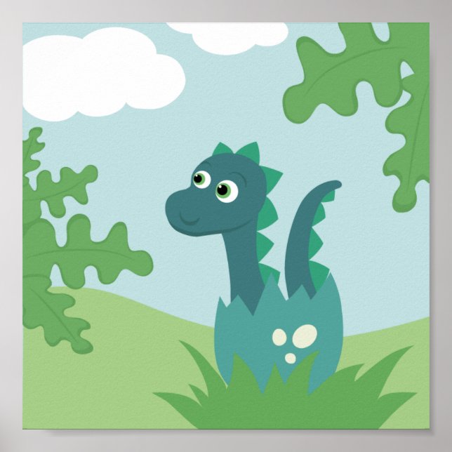 Póster de guardería adorable bebé niño dinosaurio  (Frente)