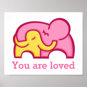 Póster de guardería de abrazos de elefante eres am