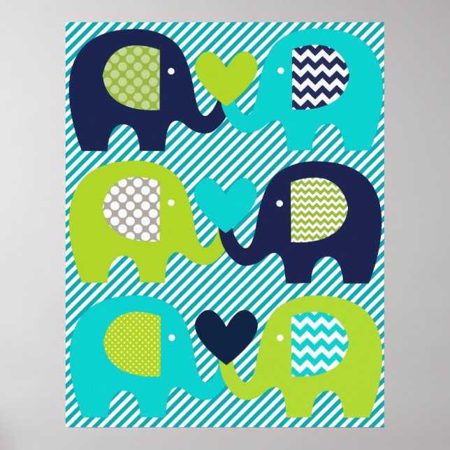 Póster de guardería de amor de elefante (Frente)