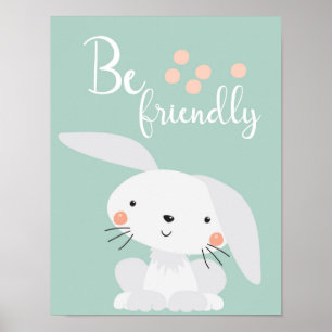Póster de guardería de conejito amigable