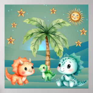 Póster de guardería de dinosaurios bebé Sueños dul