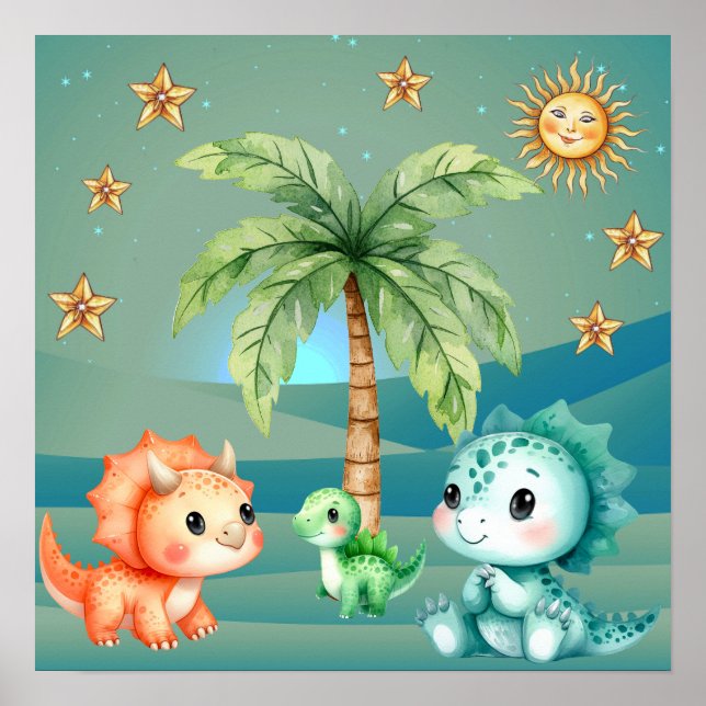 Póster de guardería de dinosaurios bebé Sueños dul (Frente)