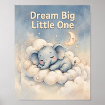 Póster de guardería de elefante pequeño Sueña Gran