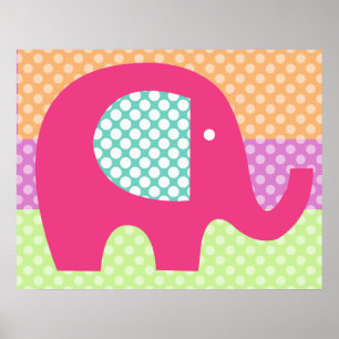 Póster de guardería de elefante punteado