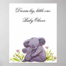 Póster de guardería de familia de koala de acuarel