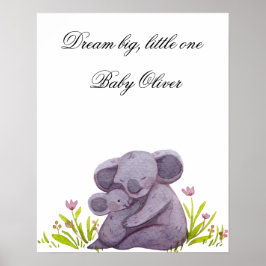 Póster de guardería de familia de koala de acuarel