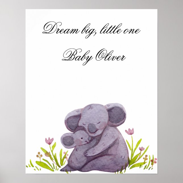Póster de guardería de familia de koala de acuarel (Frente)