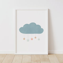 Póster de guardería de nubes y estrellas en acuare