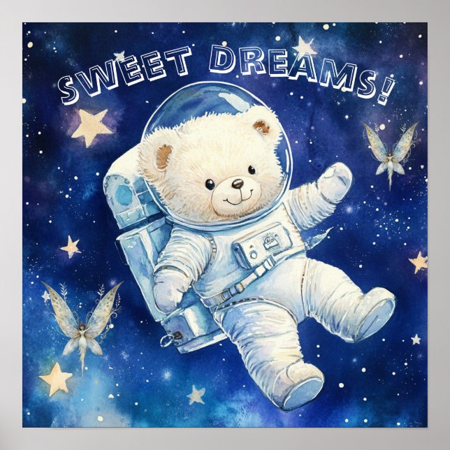 Póster de guardería de osito astronauta de dulces  (Frente)