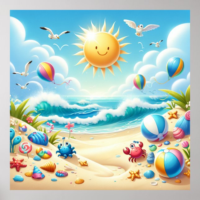 Póster de guardería de playa colorido (Frente)