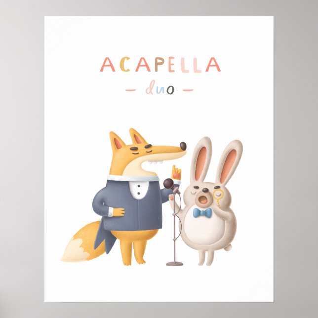 Póster de guardería del dúo a capela de animales d (Frente)