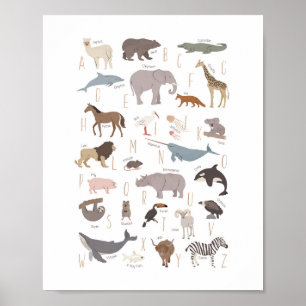 Póster de guardería Montessori alfabeto animal