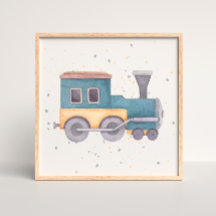 Póster de guardería para bebé niño de tren pintado