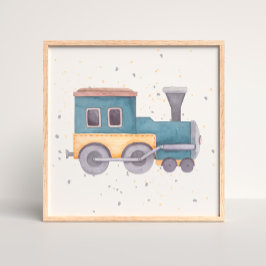Póster de guardería para bebé niño de tren pintado